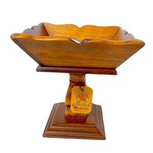 NWT Vintage MaLeck Woodcrafts Wooden Compote